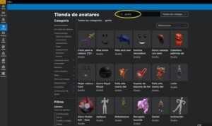 Objetos gratis en la tienda de Roblox